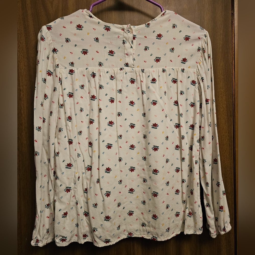 Gap Kids White Red Floral Blouse Large long Sleeve Double Lined - Picture 4 of 5
